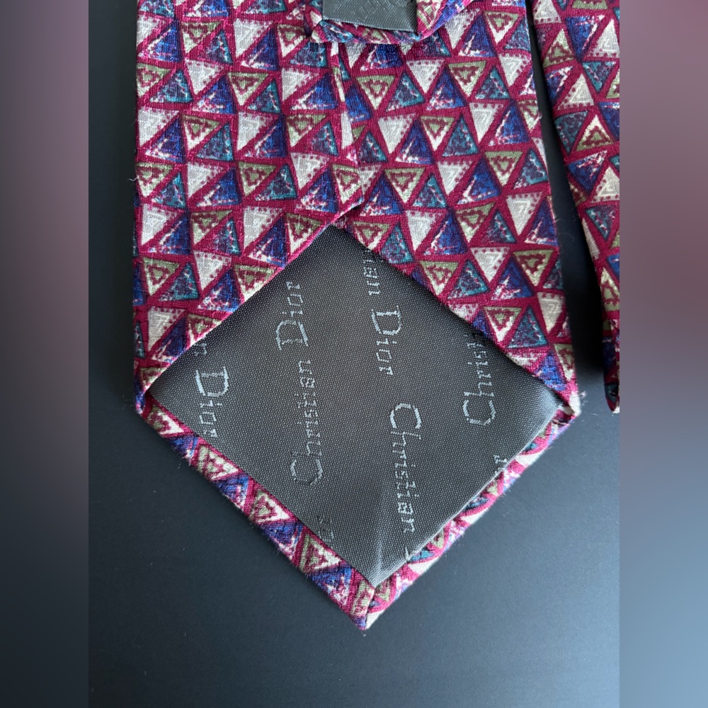 Dior Men's Silk Tie with Red and Blue Triangle Pattern